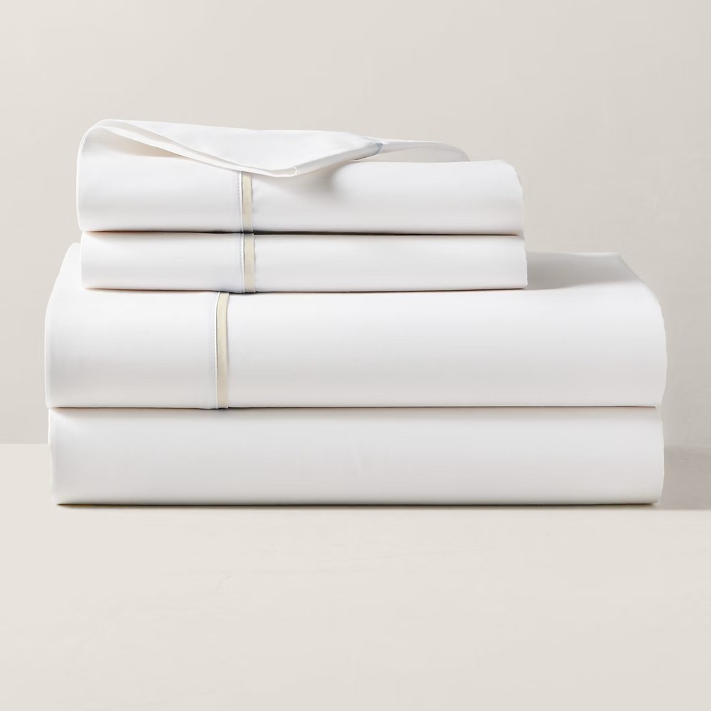 Ralph Lauren Palmer Percale King Flat Sheet‎ Sand Dune Trim Organic Cotton NEW